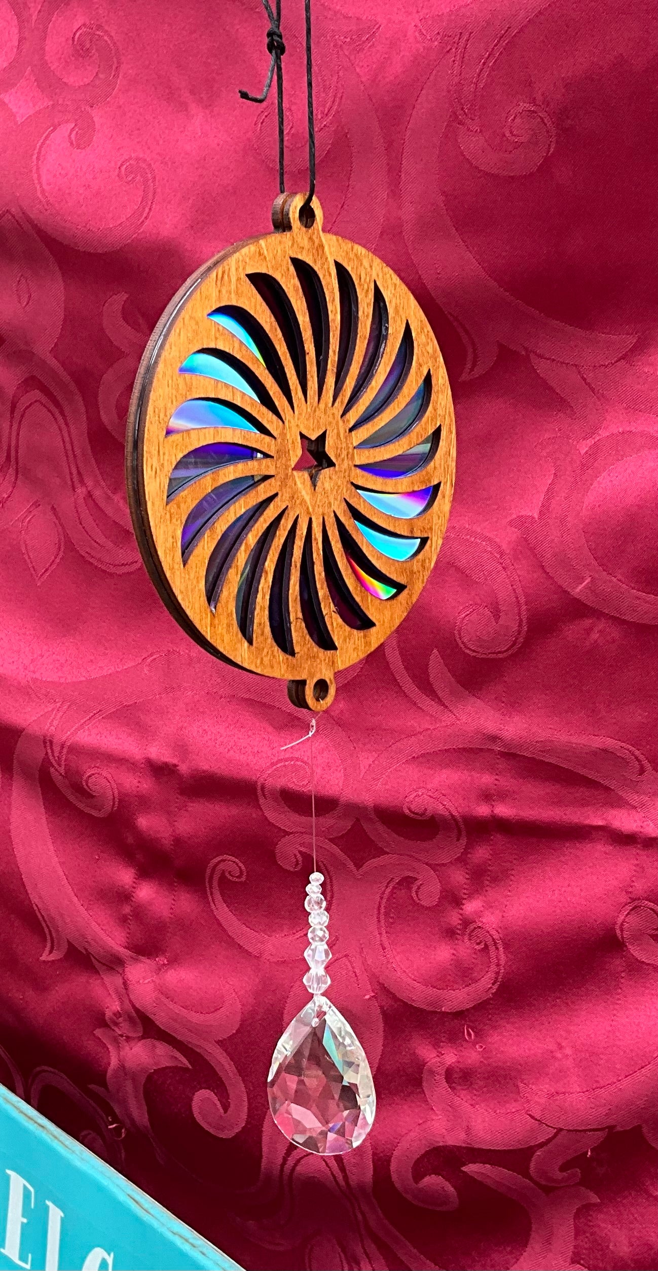 Lasered 2 layer wood Suncatcher dvd with diamondlike bangle Spinner